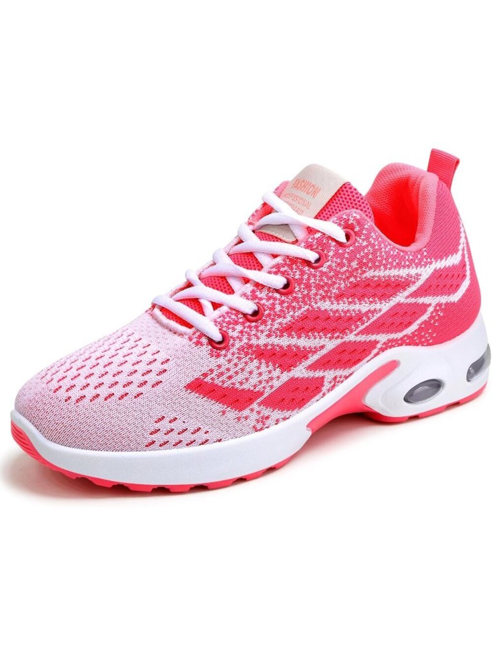Women's White And Pink Mesh Breathable Air Cushion Athletic Comfortable Sneaker